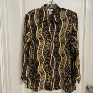 VTG Beverly Rose Animal Print Swirl Stripes Button Front Long Blouse Wavy
